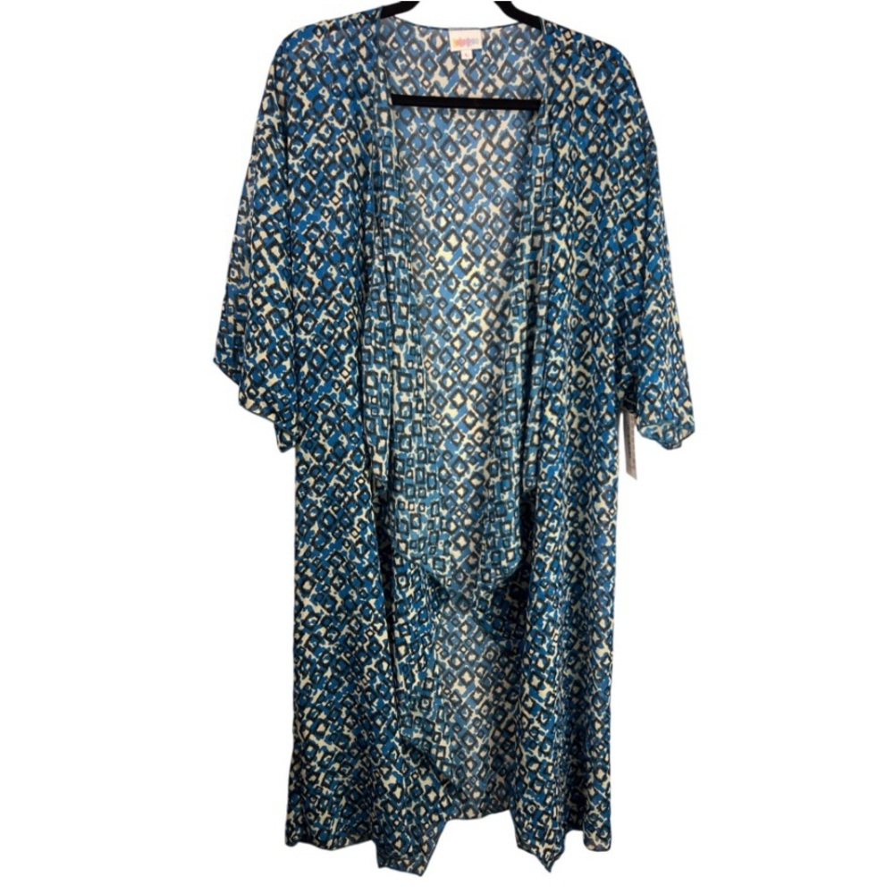 LuLaRoe Shirley Kimono, Blue White Black, Sheer Lightweight Cover-Up